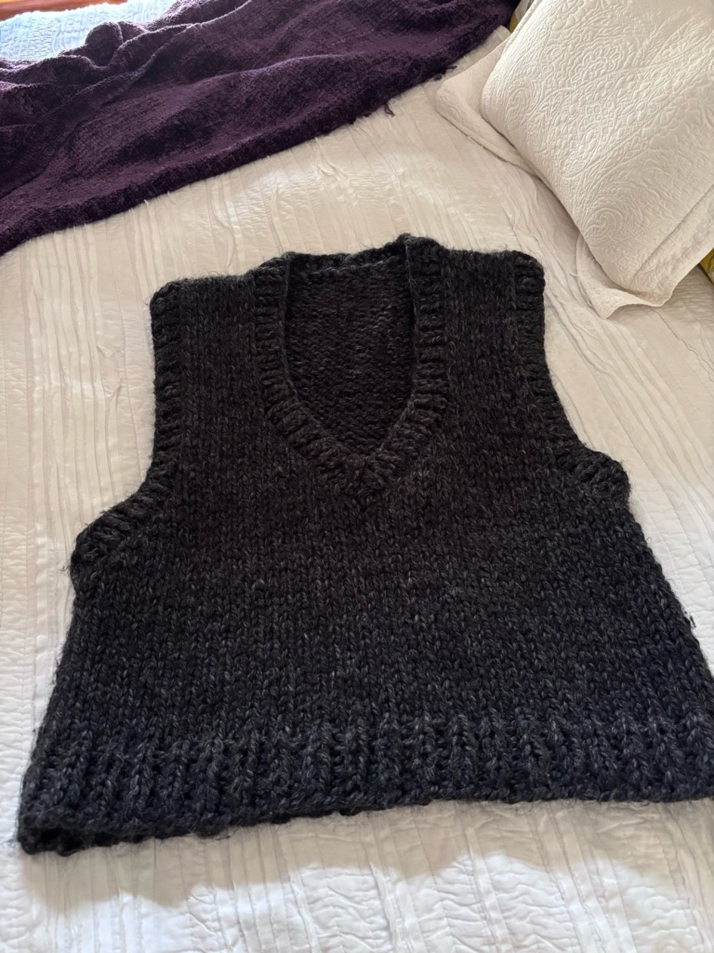 Classic Black V-Neck Wool Chunky Knit Sweater Vest